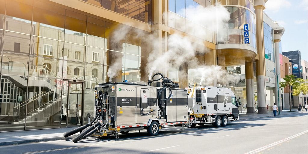 صورة فوتوغرافية تُظهر جهاز تنظيف بالبخار في مكة حديثة وواقعية