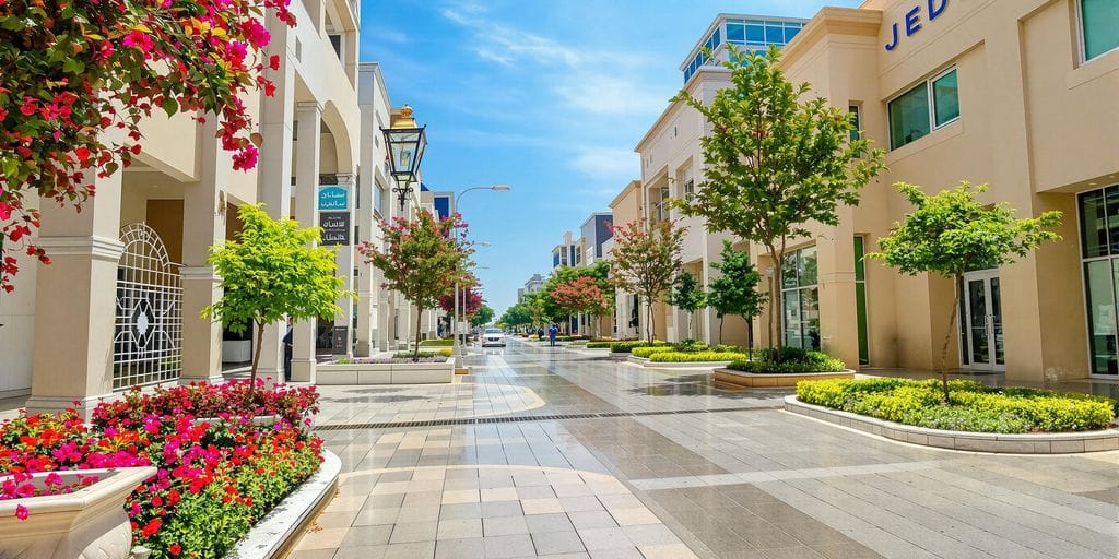 منظر شارع جدة نظيف مع معمار حديث وإضاءة طبيعية رائعة